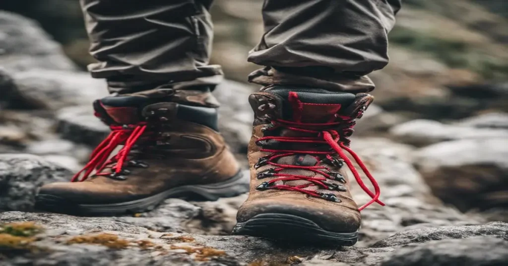 hiking boots with red laces

