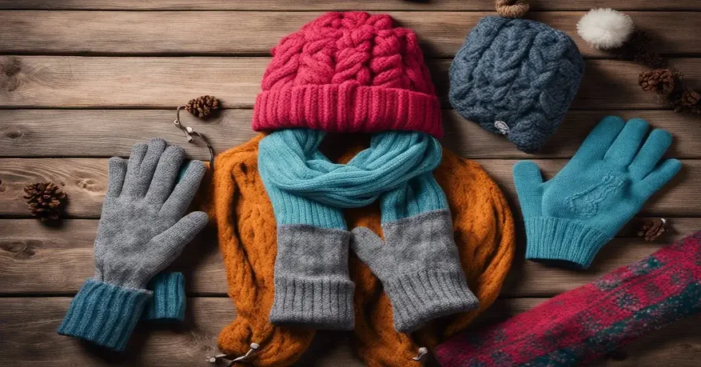 Wool Gloves, Headband and Scarf on a table