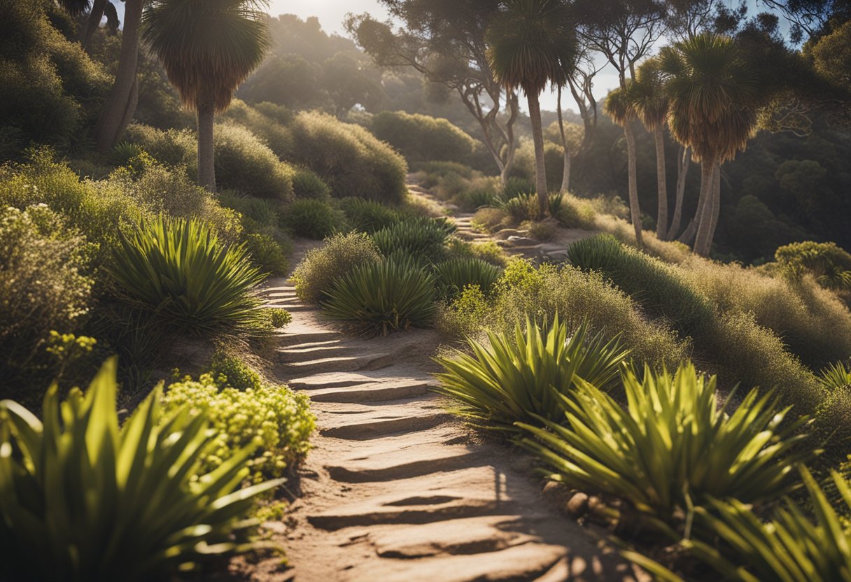 stone path sunny between plants