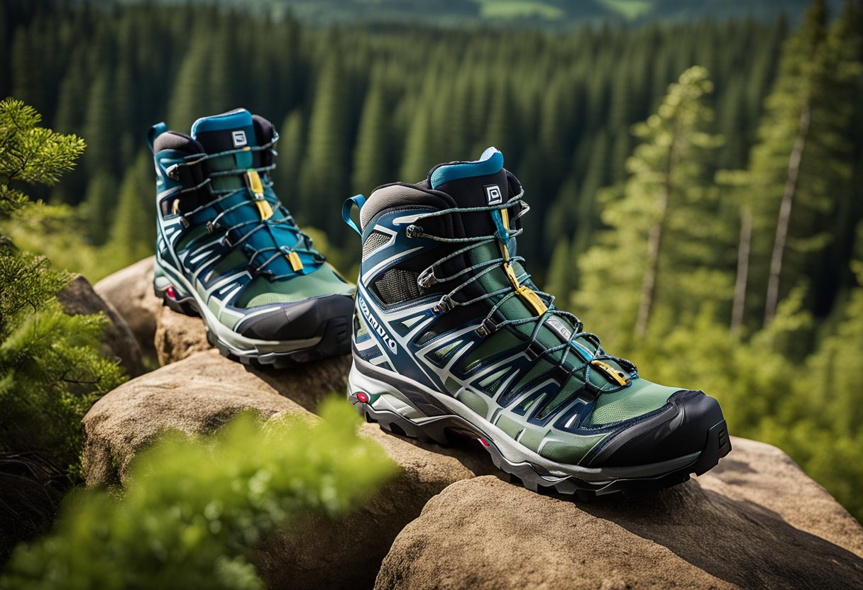 hiking shoes by salomon on rocks