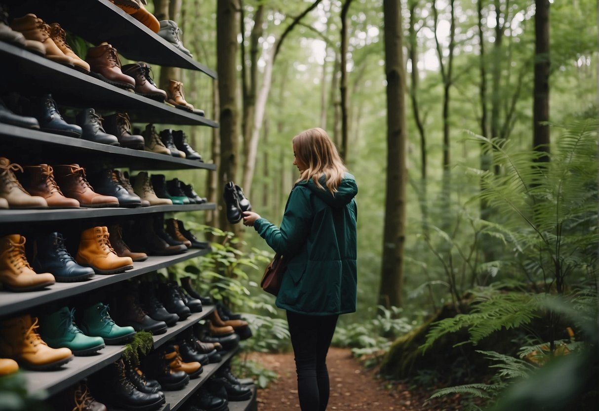 big shelf with many shoes in the woods