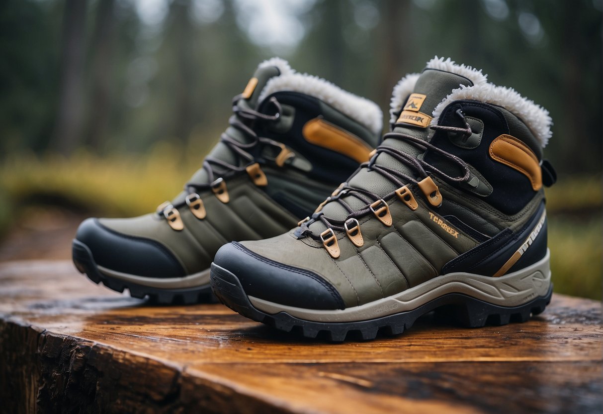 hiking boots on a wooden table