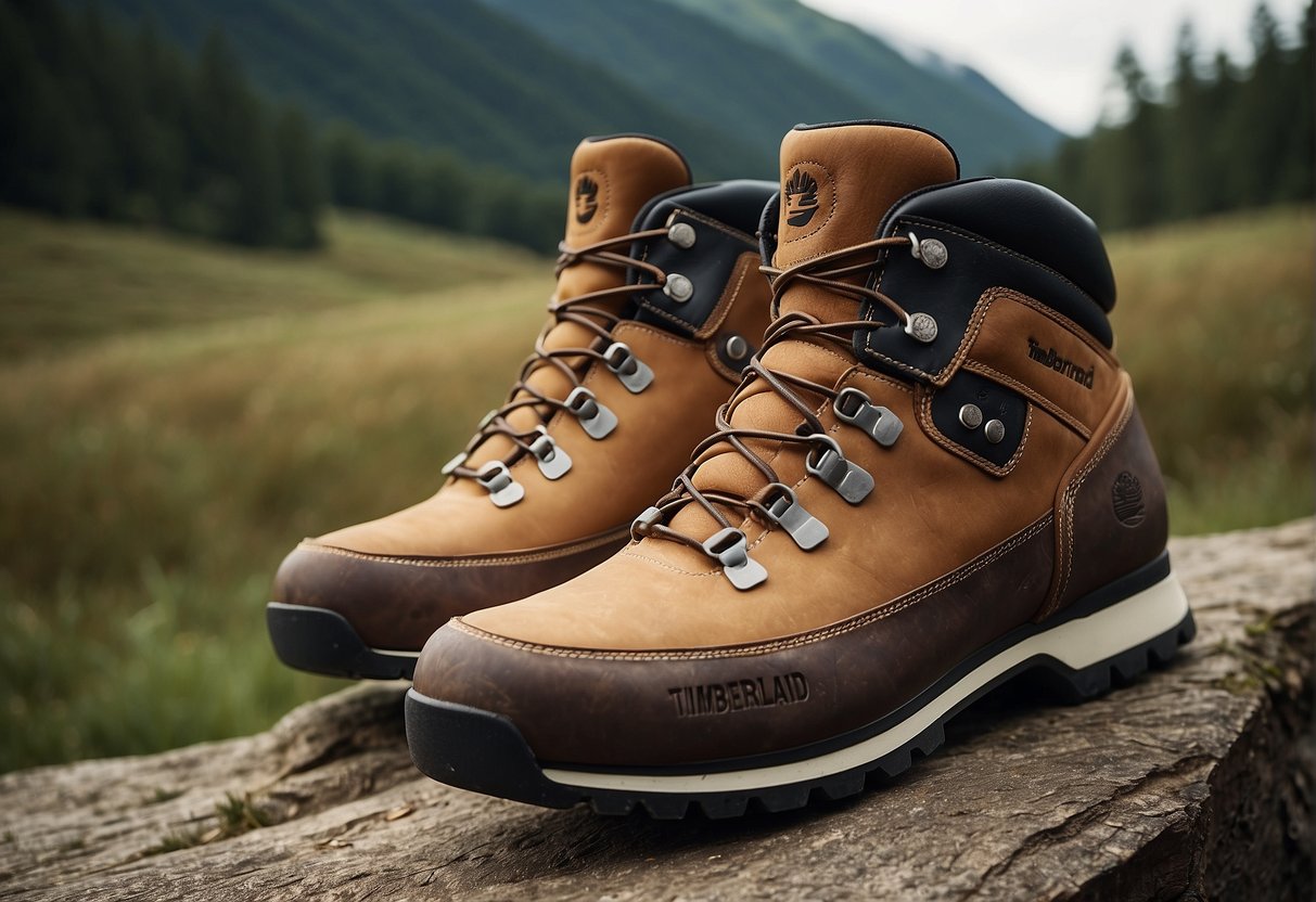 hiking boots on wooden