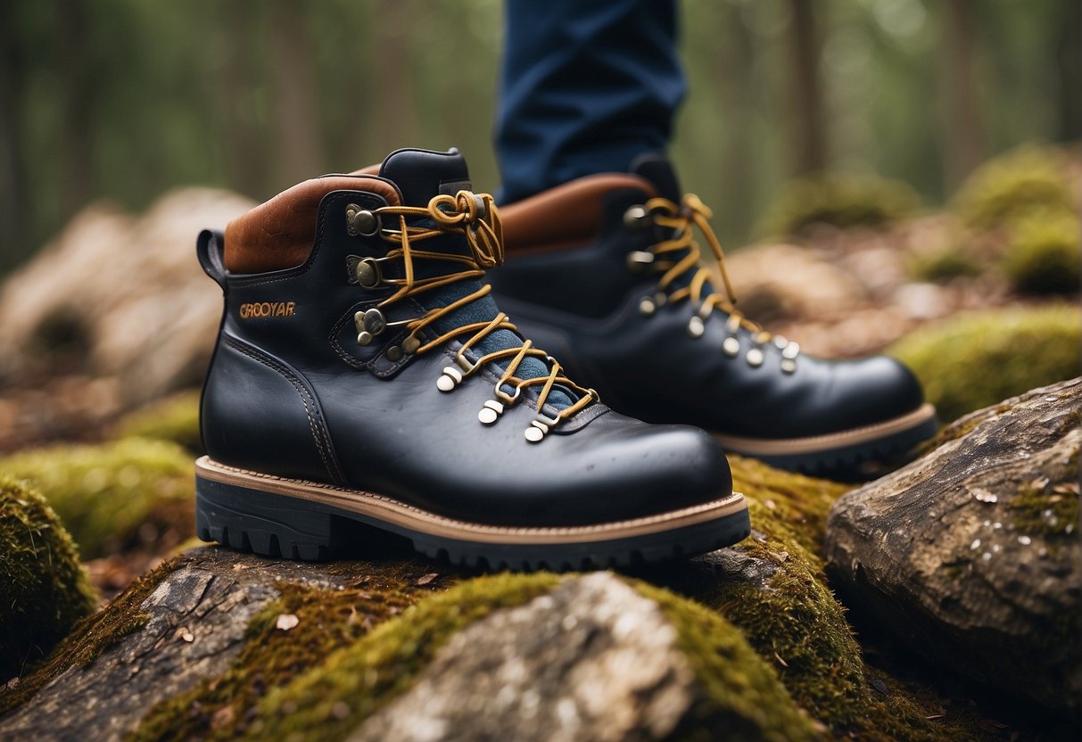 A pair of goodyear welt hiking boots endure rugged terrain, showcasing their durability and longevity benefits