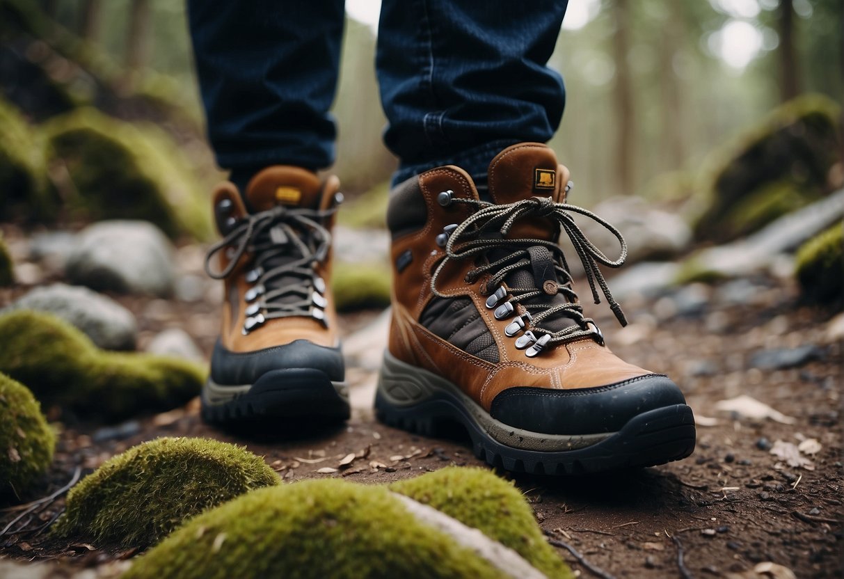 Sturdy redhead hiking boots endure rugged terrain on a long hike